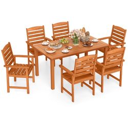 7pc Patio Furniture Outdoor Solid Wood Dining Table Set