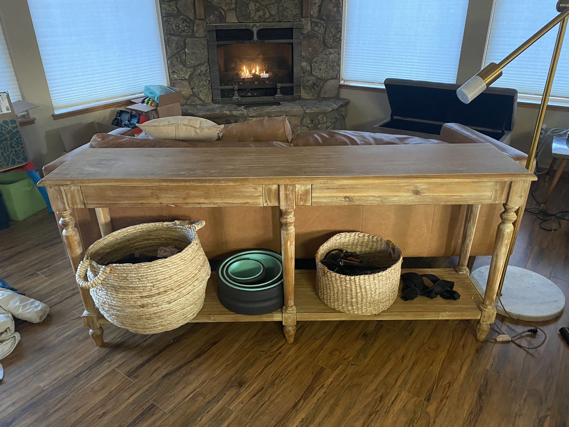 Table - Long Weathered Natural Wood Foyer Tabl