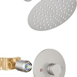 Shower Faucet Set,8 Inch Round Rainfall Shower Head,SUS304 Stainless Steel Single Handle Shower Trim Kit,Wall Mount Bathroom System with Female Thread