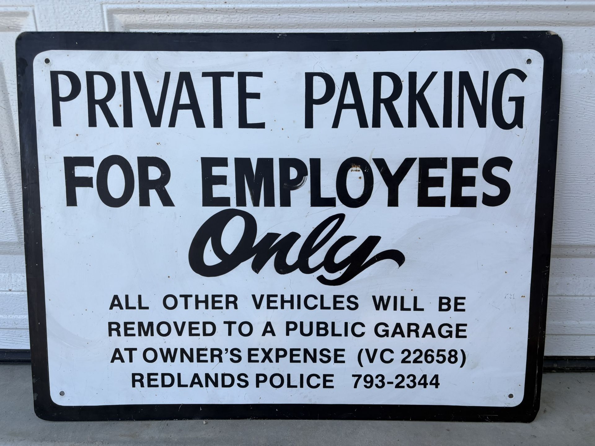 Vintage Metal Private Parking Sign- Redlands, CA