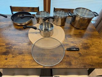 Classic Farberware 6 pc Stainless Steel Cookware Set *New* 5 1/2 Qt ( 5.2 L ) Pot w/ Lid 2 qt ( 1.9 L ) Pot w/ Lid 9 3/4" pan 1 1/2 qt Stainless Steel