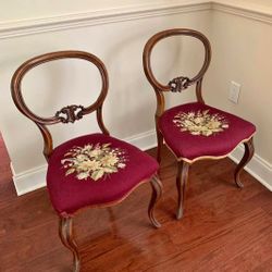 Antique Mahogany Needlepoint Accent Chairs