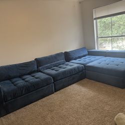 Blue Tufted Sectional Couch 11ft X 7 Ft