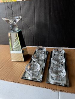 Silver Crystal like Candleholder Bundle, Lote Portavelas de Cristal 3 Pieces home decor