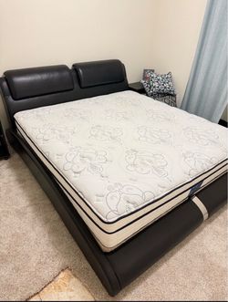 Cal king Black Faux Leather Platform Bed with Mattress $300