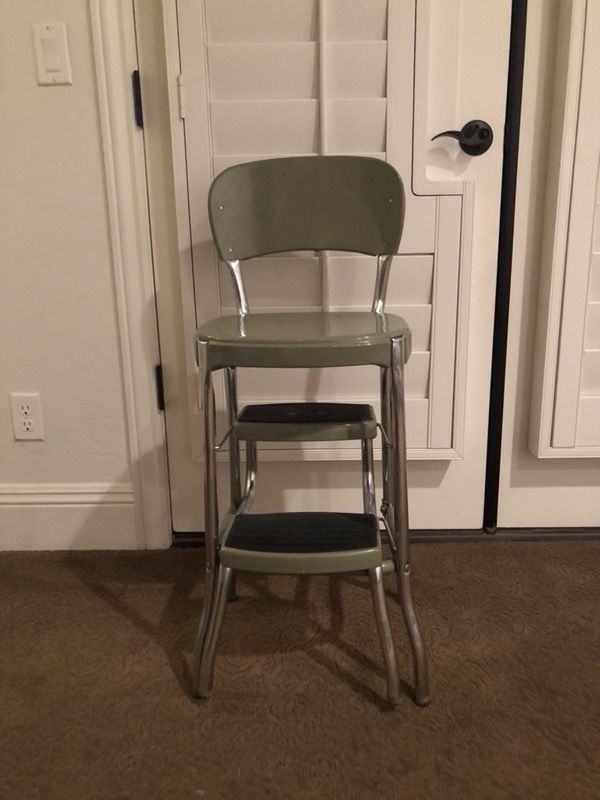 1950s Atomic Kitchen Costco Vintage Stylaire Step Stool Chair Green Chrome