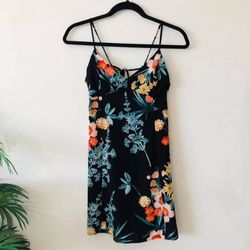 Forever 21 Floral Tie Front Mini Dress Black Size S