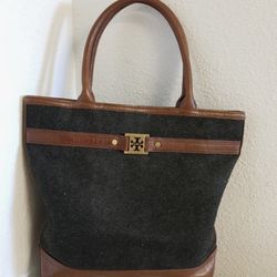 Tory Burch Ambrose Gray Flannel Brown leather tote