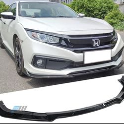 Fits 19-21 Honda Civic Gloss Black V4 Style Front Bumper Lip Spoiler