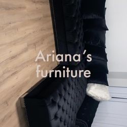 New Large Black velvet Sectional 125x90