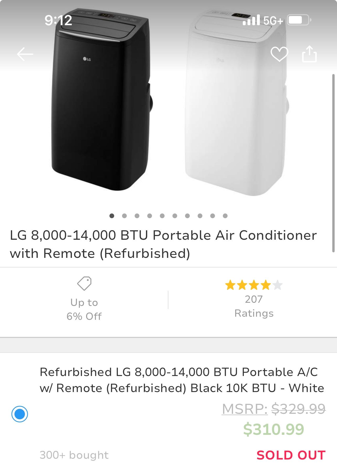 10,000 BTU LG Portable AC