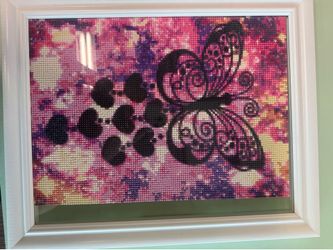 Framed Butterfly and Hearts Diamond Art
