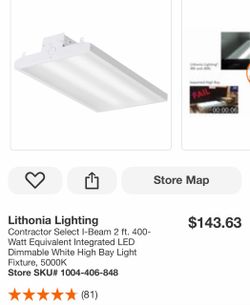 Lithonia Lighting Contractor Select I-Beam 2 ft. 400-Watt Equivalent Integrated LED Dimmable White High Bay Light Fixture, 5000K