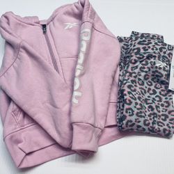 Reebok Girls Long Sleeve Hoodie Full Zip Jacket Leggings Set 2T Pink Leopard