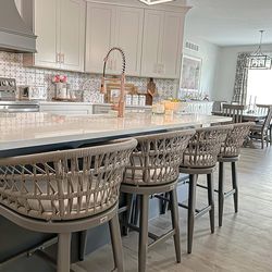 New PURPLE LEAF Set of 2 Outdoor Rattan 29" Bar Stools, Modern Boho Aluminum Patio Bar Height Chair with Cushion and Back for Outdoor and Indoor, Cham