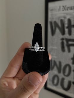 2CT Marquise Cut Lab Simulated Diamond Engagement Ring Set | 925 Sterling Silver Matching Set Size 6