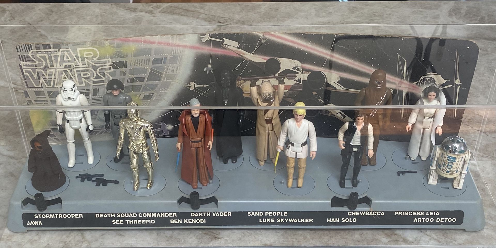 Vintage First 12 Star Wars Figures With Mail Away Stand In Acrylic