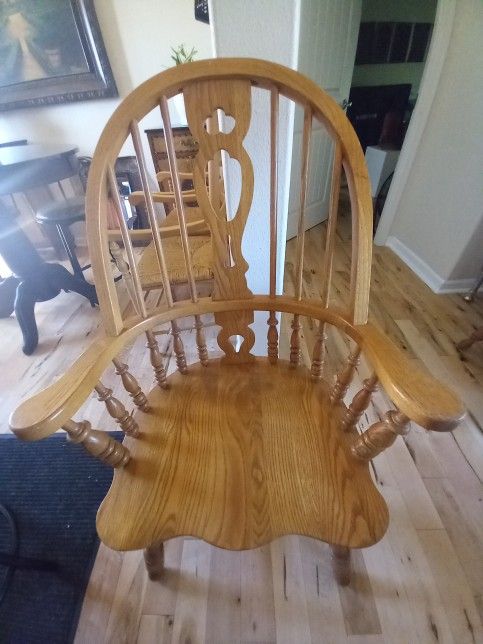 Vintage Richardson Brothers Solid Oak Windsor Dining Chairs Set Pair