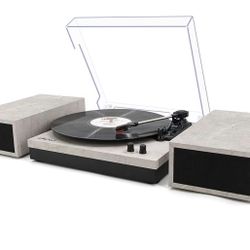 Record Player with External Speakers, 3 Speed Vintage Belt-Drive Vinyl Turntable with Wireless Playback & Auto-Stop Gift (Light Grey）