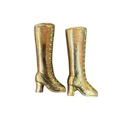 Vtg 1970 Barbie Doll Size SQUISHY LACEUP BOOTS - Gold