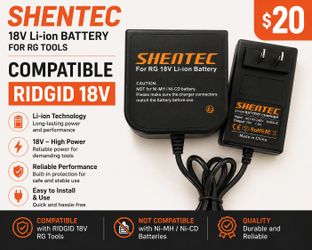 Shentec 18V Lithium Battery Charger for RIDGID Slide-In Batteries – New