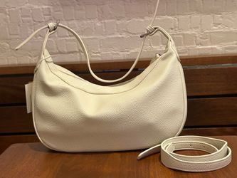 Women’s White Solid Pebbled Crescent Shoulder Bag Zip, Detachable Strap