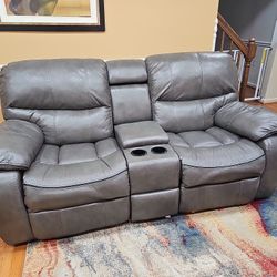 Power Reclining Gray Sofa And Console Love Seat
