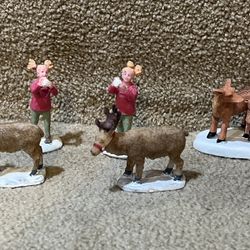 Lemax Snowball Fight & Deer petting zoo Christmas Village decor lot of 5