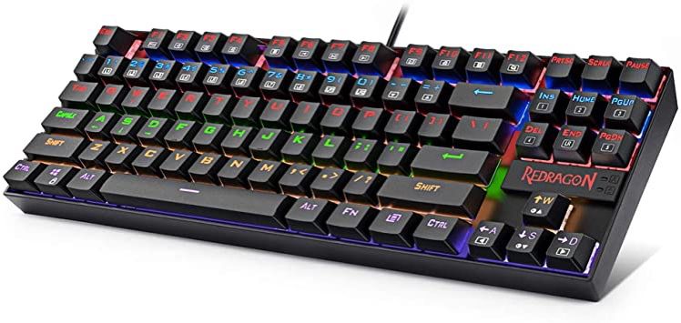 Redragon K552 Mechanical Gaming Keyboard, RGB Rainbow Backlit, 87 Keys, Tenkeyless, Compact Steel Construction with Cherry MX Blue Switches for Windo