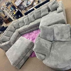 🩶 Gorgeous Fluffy Corduroy Modular Sectional Living Room Set  w/ Swivel Chair Ottoman $10 DOWN!