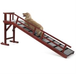 Dog Ramp for Bed or Couch, Wooden Pet Ramp with 20 Gentle Slope, Removable Side Rails, Non-Slip Surface, Top Platform & Wheels, Safe Bed Ramp for Smal