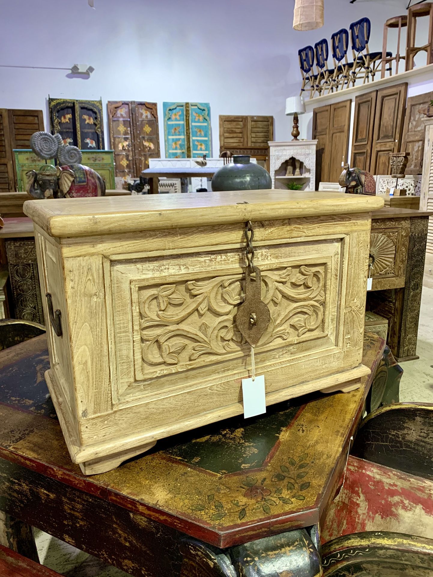 Carved Wood Storage Trunk