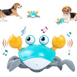 Crawling Crab Dog Toys, Interactive Toys with Automatically Avoid Obstacles, Dancing Crab Toys with Music Sounds & Lights, USB Rechargeable, Fun Movin