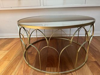 Retro Style Round Gold Metal Glass Top Coffee Table