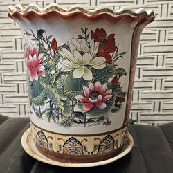Vintage Chinese porcelain planter/jardiniere Famille Rose by MES Germany 1950-60