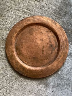 Vintage Handcrafted Copper Plate, Rustic Farmhouse Copper Tray, Primitive Metal Decor with Aged Patina