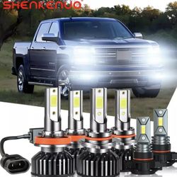 for Chevy Silverado 2007 To 2020 6pcs 6000K LED Headlight Hi/Lo&Fog Bulbs Combo