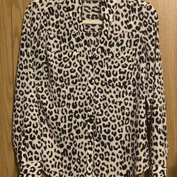 Express Portofino Shirt XS | Leopard Animal Print | Button Down Blouse
