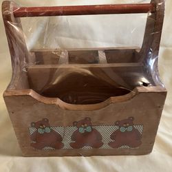 Wood Organizer With Painted  Teddy Bears