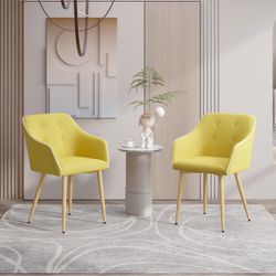 Yellow  Modern Accent Dining Chairs Set of 2
