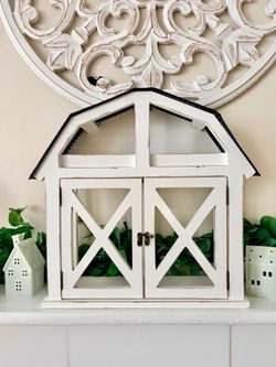 Rustic White Wooden Barn Decor | Farmhouse Tabletop Accent | Country Home Decor