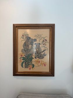 Large Vintage Framed Koala Family Art – Nursery Decor