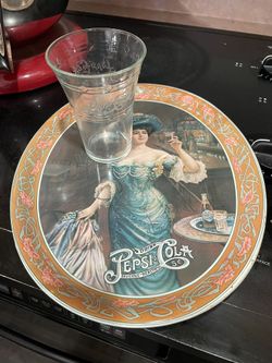 Vintage Pepsi Gibson Serving Tray With 6 Glasses
