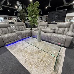 2 Pc Power Recliner Sofa And Loveseat With Speaker And LED Light 