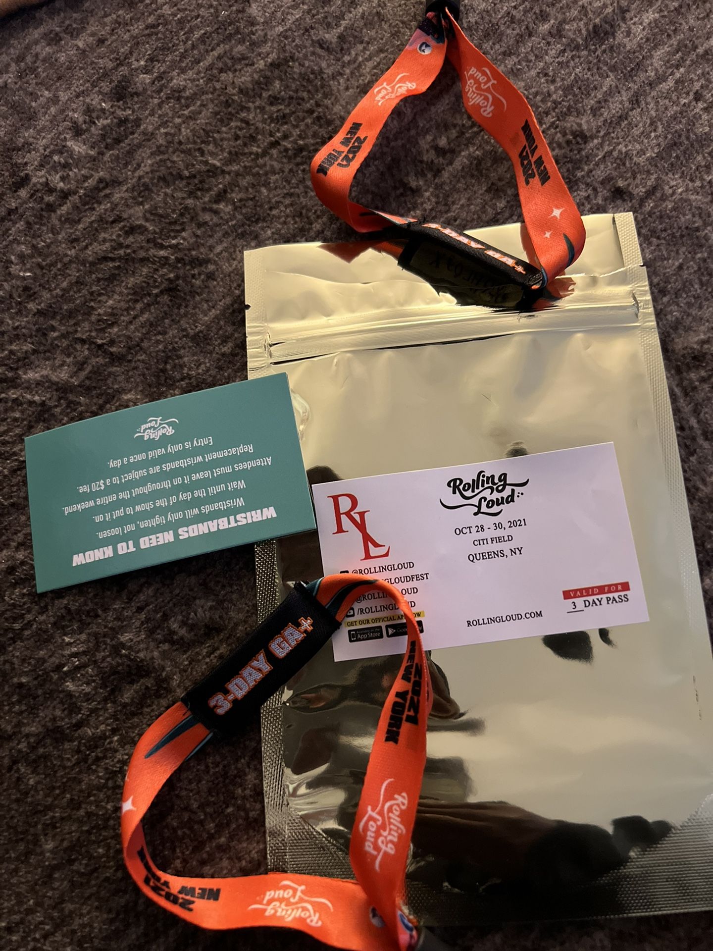 Rolling Loud NY wristbands GA+