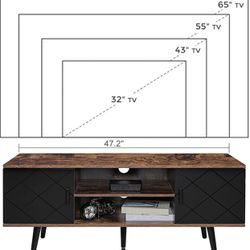 Iwell TV Stand for 55 inch TV, TV Console, Entertainment Center with 2 Cabinets & Open Shelf, Mid Century Modern TV Stand for Living Room/Bedroom, Bla