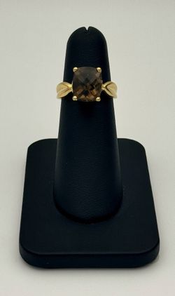 14k solid yellow gold 4Ct Brown Zircon Cushion-Cut stone ring size 6
