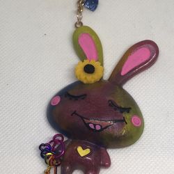 Rainbow Resin Bunny Keychain