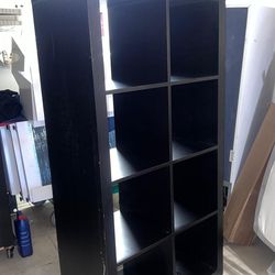 Shelving unit, cubby bookcase, Bookshelf storage Cubes. Black wooden furniture 