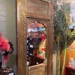 Antique Amazing, Large Solid Wood, Metal Base Floor Mirror